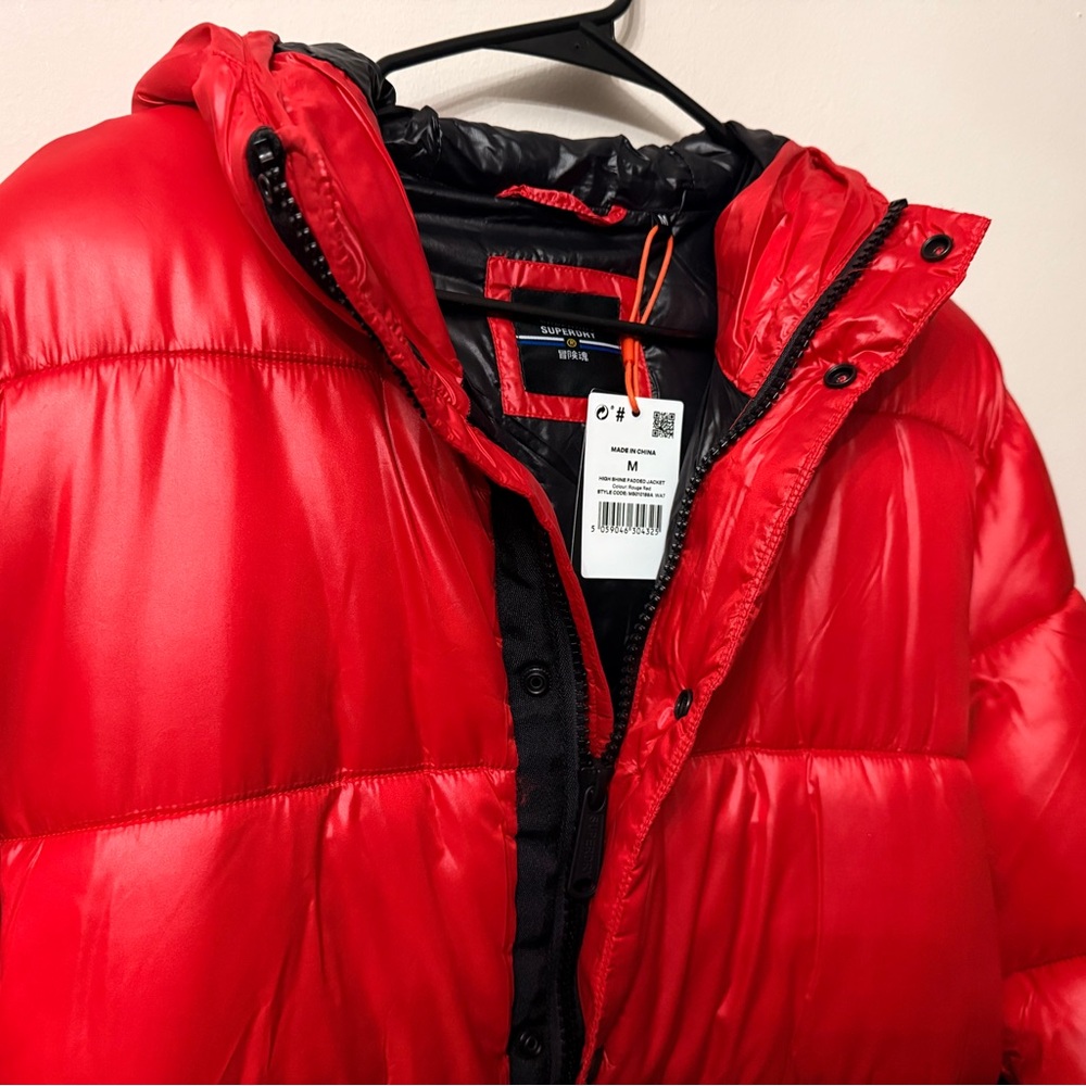 Superdry Red Puffer Jacket - Hooded Quilted Coat(brand new) - Picture 5 of 8